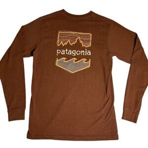 Patagonia Long Sleeve T Shirt Mens Small Brown Crew Neck Logo Outdoor Basic